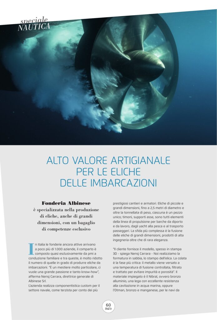 Articolo Stil'è su Fonderia Albinese: Alto valore artigianale per le eliche delle imbarcazioni, pagina 60